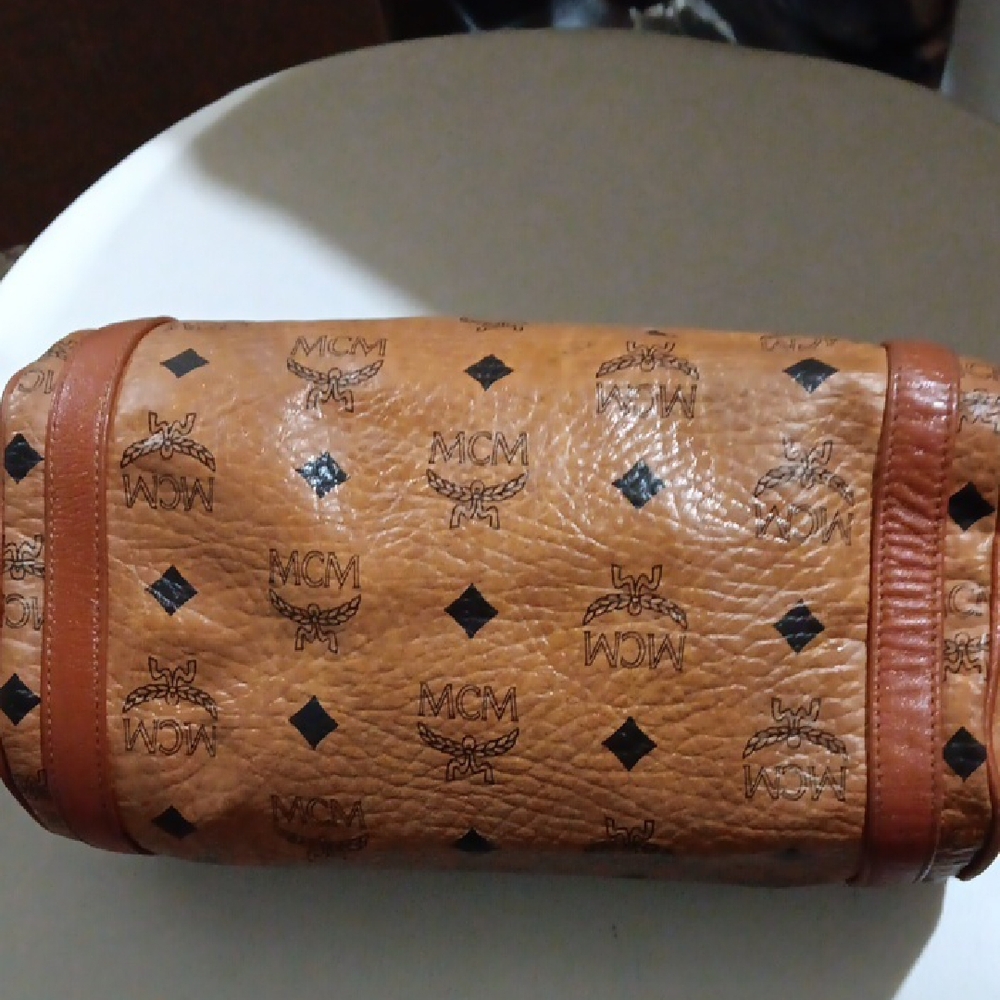 MCM Cognac Crossbody Barrel Bag with Logo Pattern EUC - Picture 6 of 13
